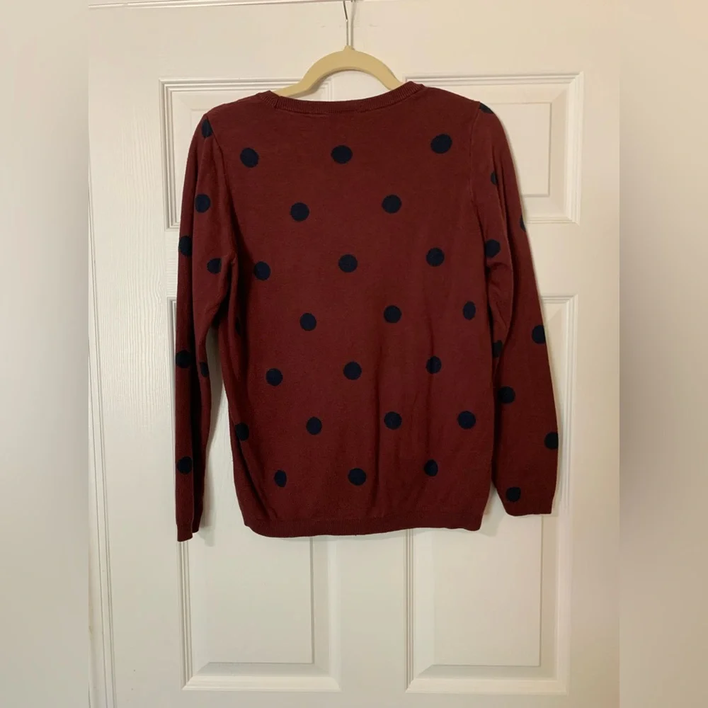 Ann‎ Taylor Burgundy and Navy Polka Dot Sweater Large Casual Preppy Academia